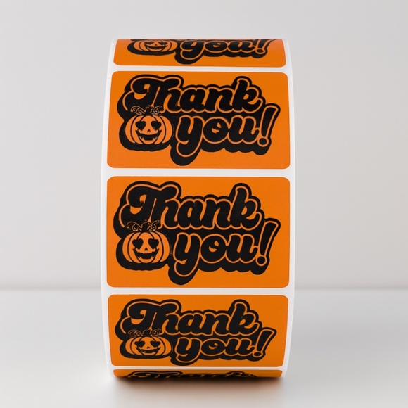 Halloween Thank You Stickers | Pumpkin Labels for Fall Packaging & Gifts - Picture 1 of 11